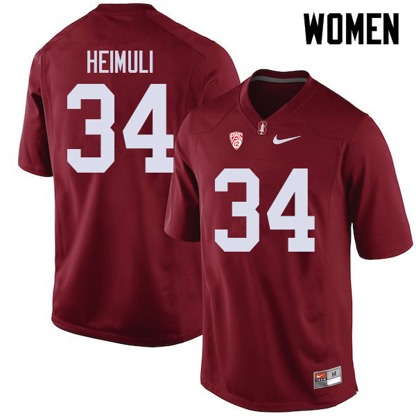 Women #34 Houston Heimuli Stanford Cardinal College Football Jerseys Sale-Cardinal - Click Image to Close
